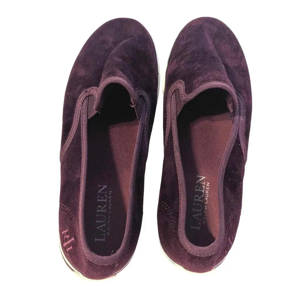 Lauren Ralph Lauren Janis Burgundy Velvet Slip On Sneakers Womens 6.5B RLL Logo